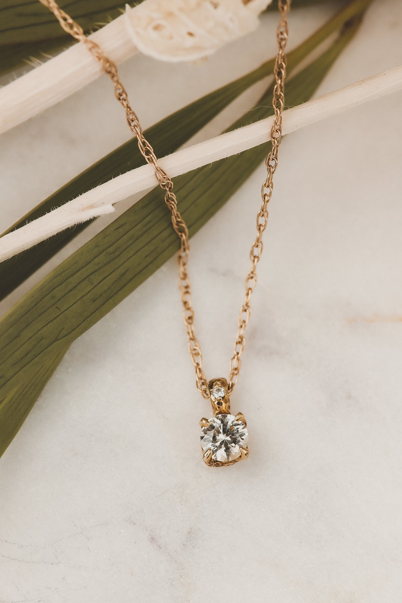 Solid Gold White Sapphire Necklace