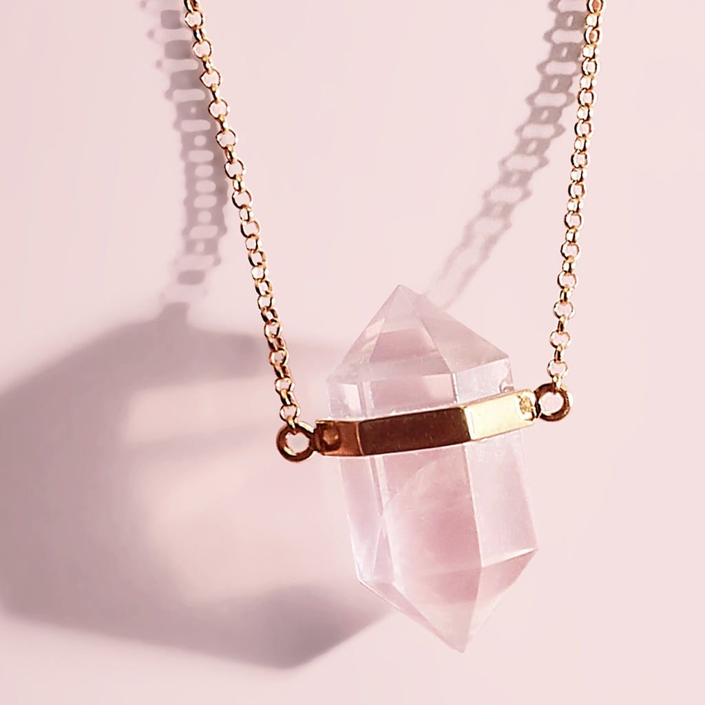 rose quartz crystal pendant necklace