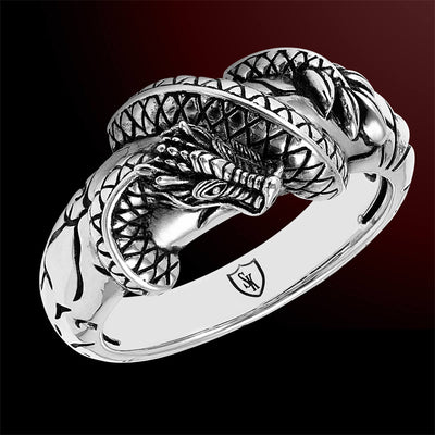 Viking Rings with Viking Dragon Designs in Sterling Silver