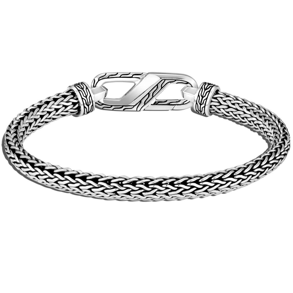 John Hardy Men's Tiga Cuff Bracelet 7mm Flat Paned Sterling Silver