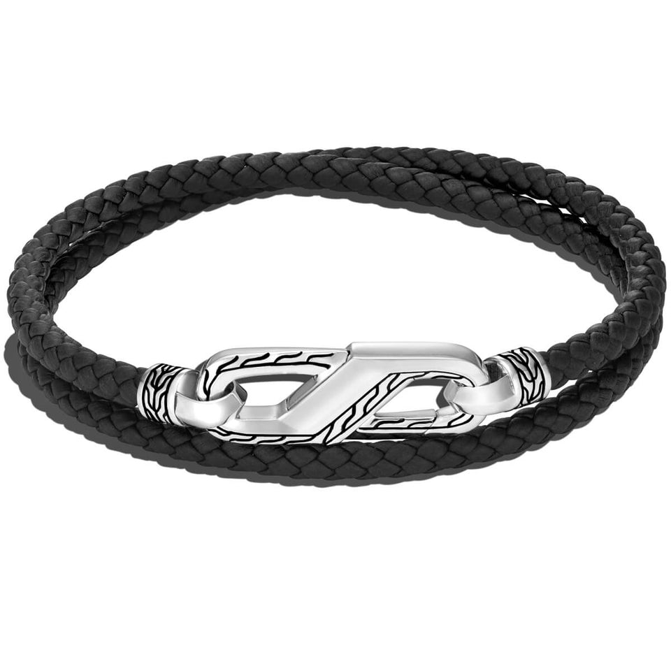 John Hardy Men's Double Wrap Black Leather Bracelet - Carabiner Clasp