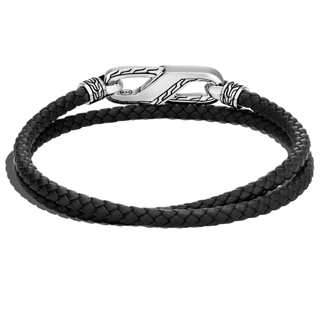 John Hardy Men's Double Wrap Black Leather Bracelet - Carabiner Clasp