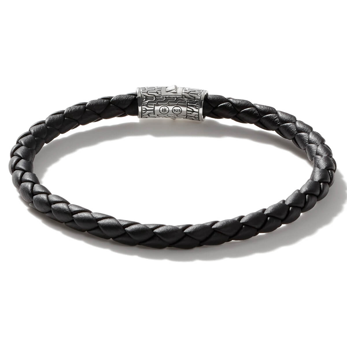 John Hardy Double Strand Leather Mens Bracelet with Silver Asli Link