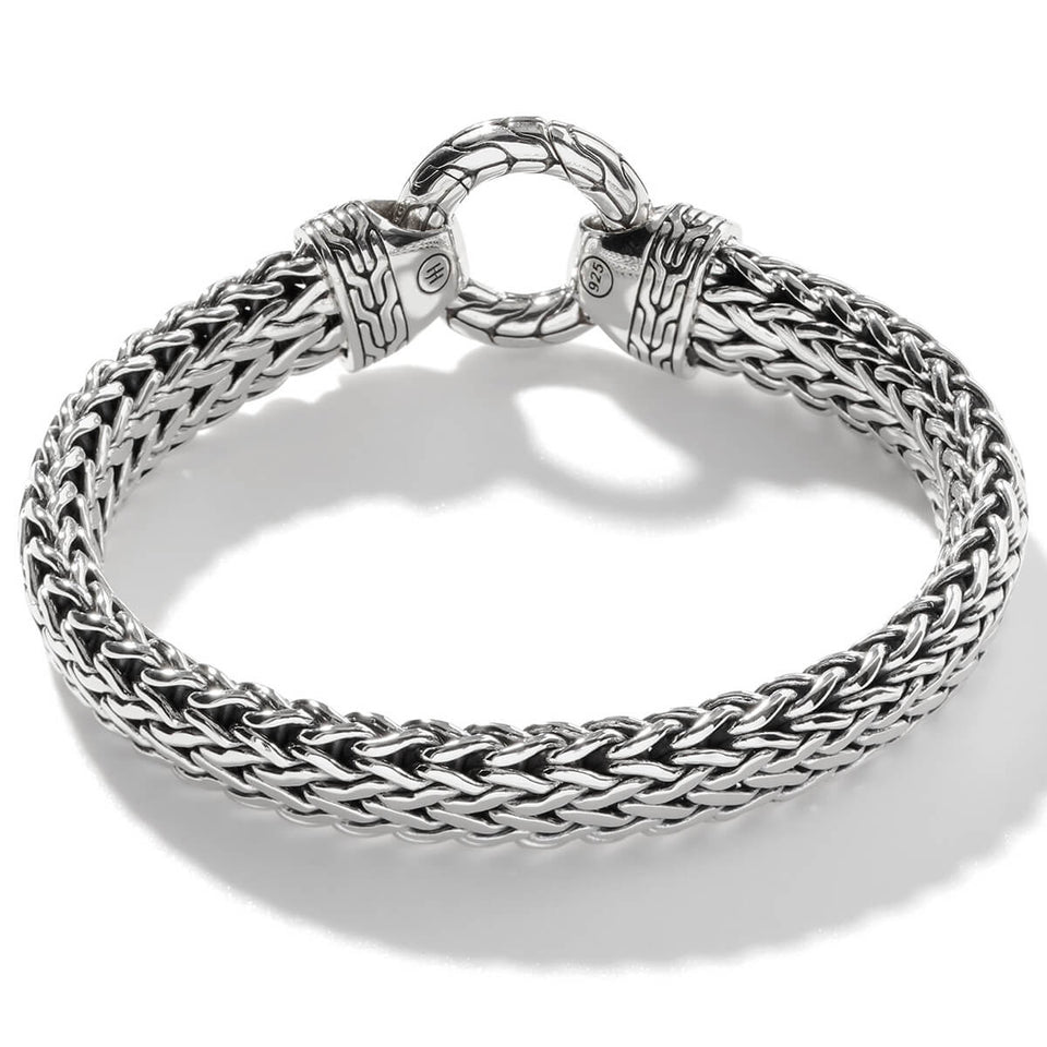John Hardy Mens Ring Clasp Large Flat Silver Bracelet - Classic Chain