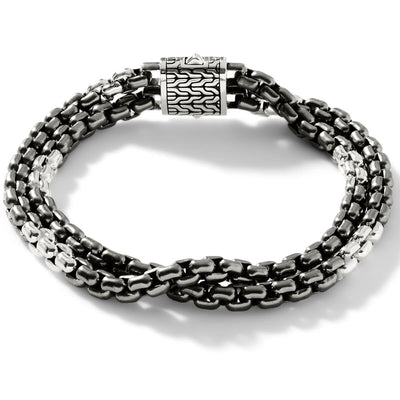 John Hardy Mens Rata Reversible Bracelet in Black Rhodium and Sterling  Silver