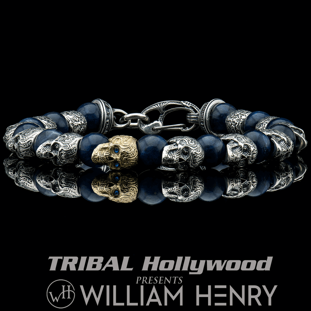 William Henry Skull Bracelet CAPRICE in Gold and Silver with Sodalite