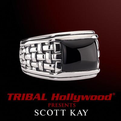 Black Onyx Stone Woven Sterling Silver Mens Ring By Scott Kay Tribal Hollywood