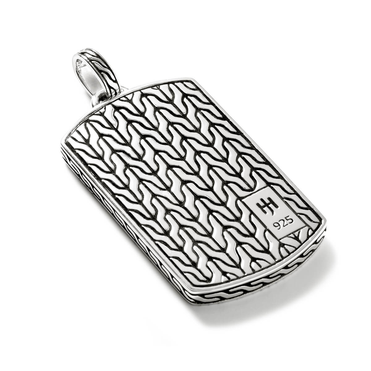 John Hardy Men's Blue Striped Inlay Carved Silver Pendant Necklace