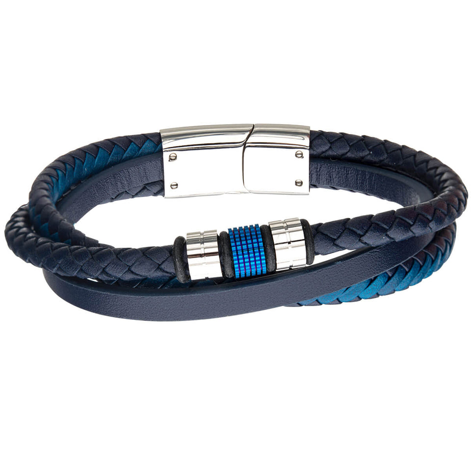 AQUEDUCT Blue and Black Leather Bracelet for Men with Blue Steel