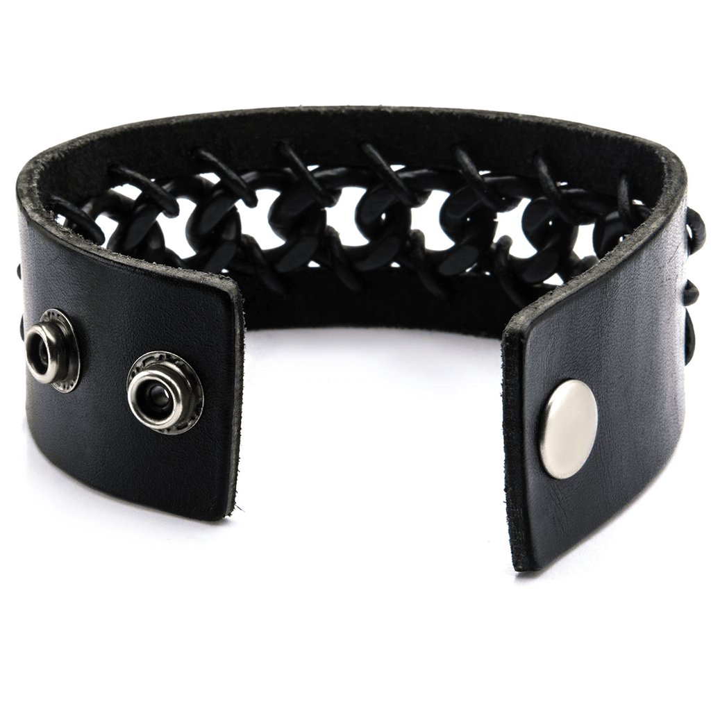 LACES CUFF Mens Black Leather Bracelet with Boxing Glove Laced Design