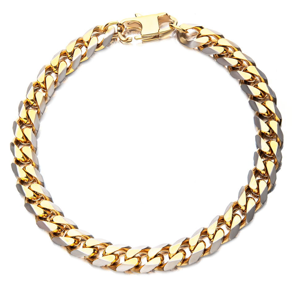 GOLD ENVY Flat Curb Link Gold Stainless Steel Bracelet for Men