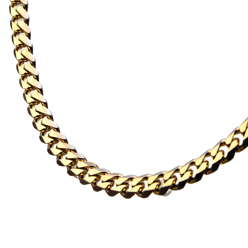 GOLD ENVY CHAIN Flat Curb Link Gold Steel Mens Necklace Chain