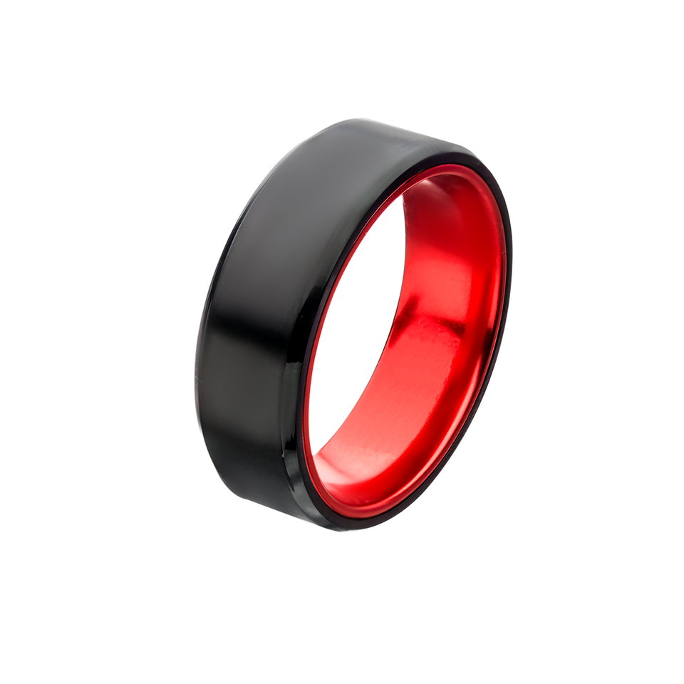 AGENT RED Steel and Aluminum Ring for Men with Secret Red Interior