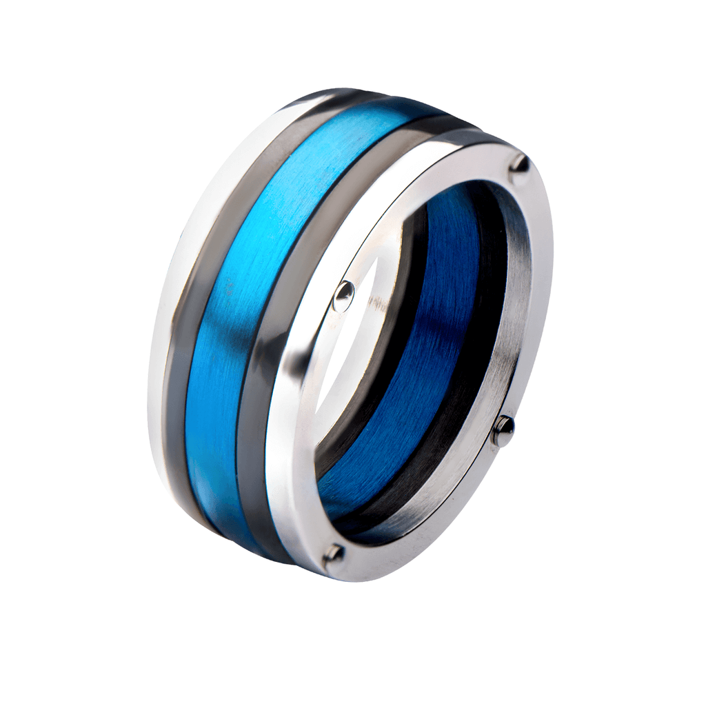 SNOWDRIFT RING Blue and Black Steel Stripe Ring for Men