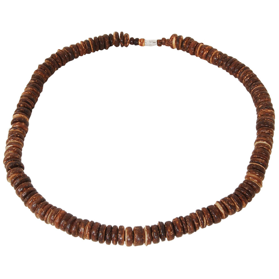 Lanai Coconut Shell Discs Brown Mens Bead Choker Necklace