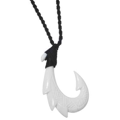 Hawaiian Fish Hook Swirl White Pendant Necklace