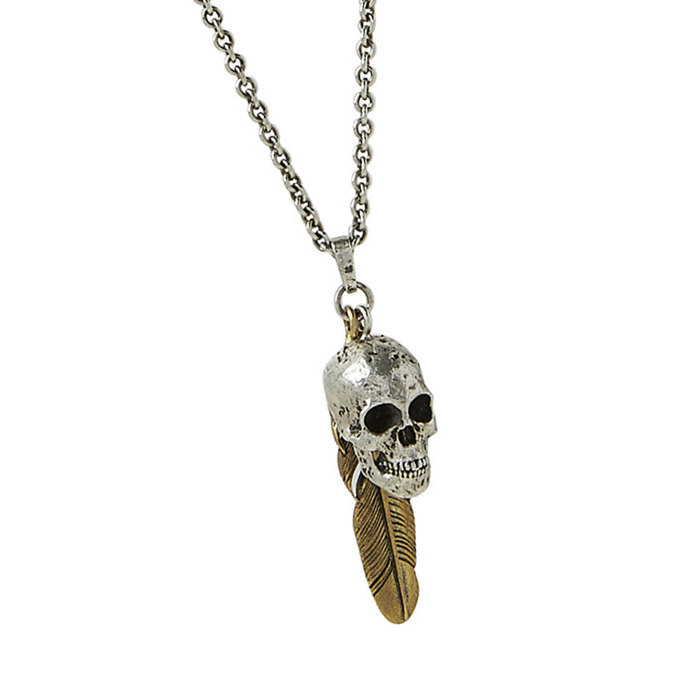 John Varvatos Necklace for Men SKULL AND FEATHER Pendant Chain