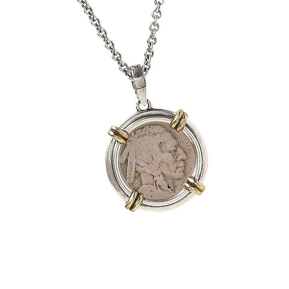 John Varvatos BUFFALO NICKEL Mens Pendant Chain Necklace with Brass