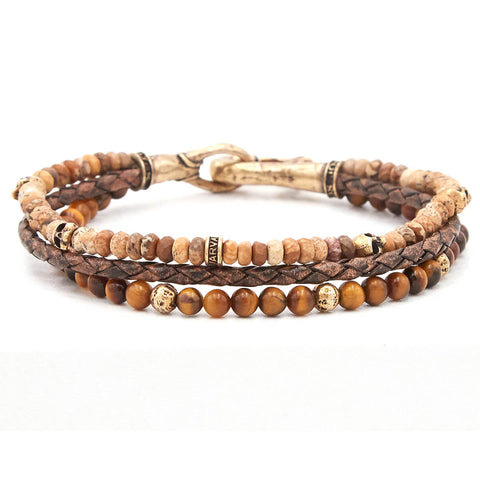 Cerro El Tigre Bead Bracelet for Men in Tiger Eye and Lava Stone | Tribal Hollywood