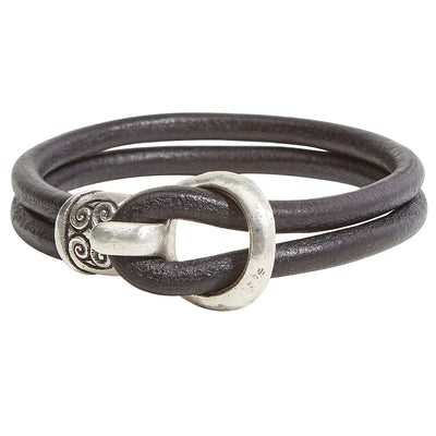 John Hardy Double Strand Leather Mens Bracelet with Silver Asli Link