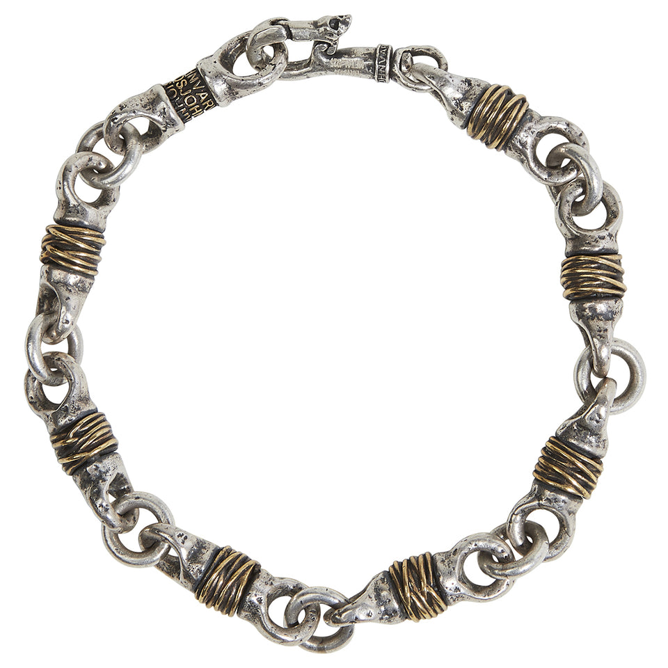 John Varvatos SILVER AND BRASS WIRE LINK Hammered Bracelet for Men