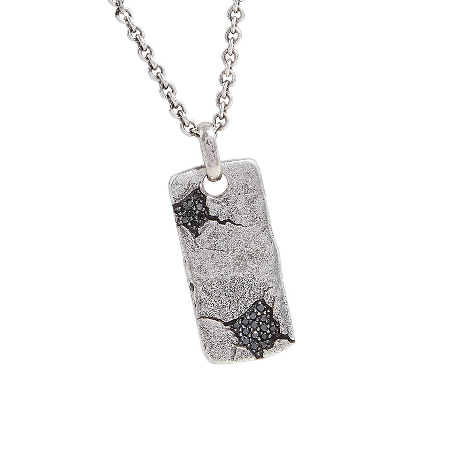 John Varvatos SHATTERED DOG TAG Necklace in Silver and Black Diamond