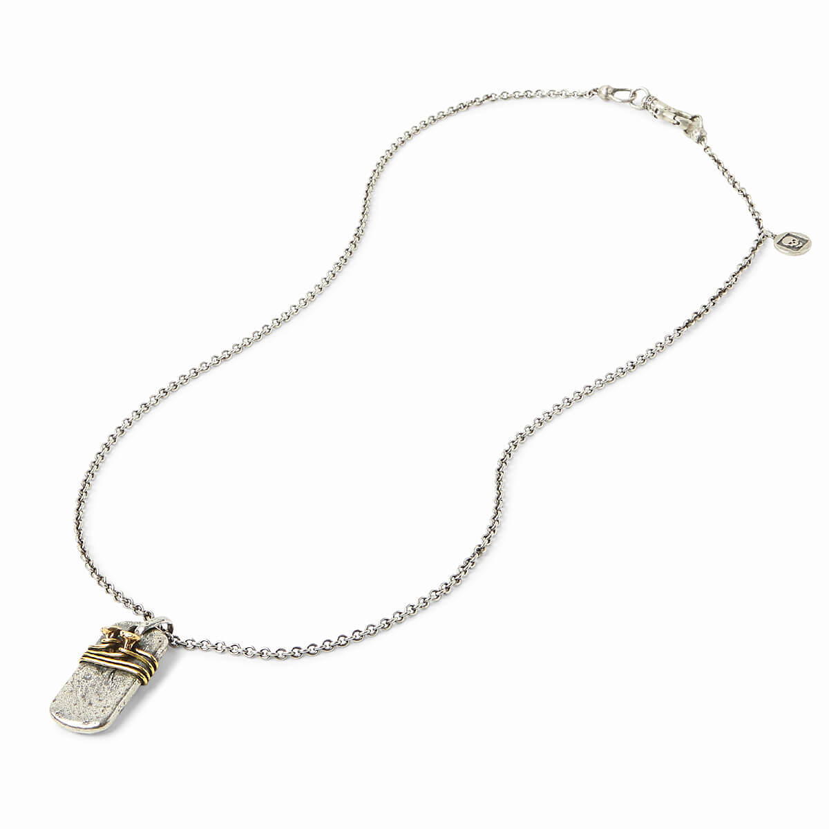 John Varvatos OVAL DOG TAG Chain Necklace for Men in Hammered Silver