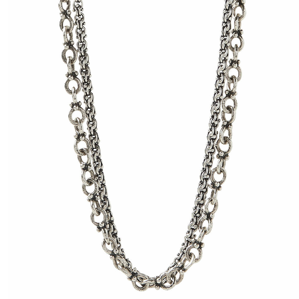 John Varvatos DOUBLE CHAIN Mens Necklace Silver Anchor and Modern Link