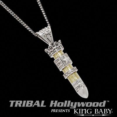 22 CALIBER RIFLE BULLET King Baby Chain Necklace with Silver Ring