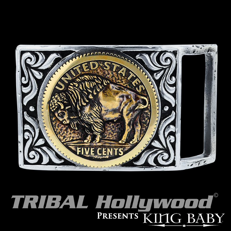 GOLD BUFFALO NICKEL Mens Belt Buckle Silver & Gold Alloy by King Baby