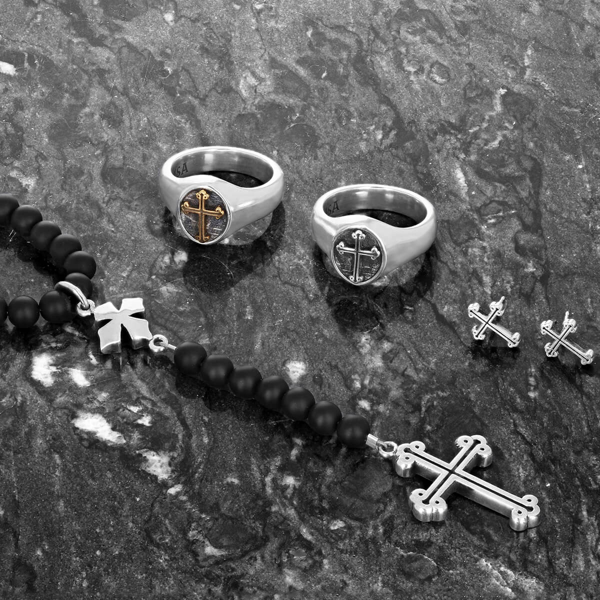 Rosary with 8mm Beads, 10K Gold Skull and Traditional Cross w/ T-Bar & –  King Baby