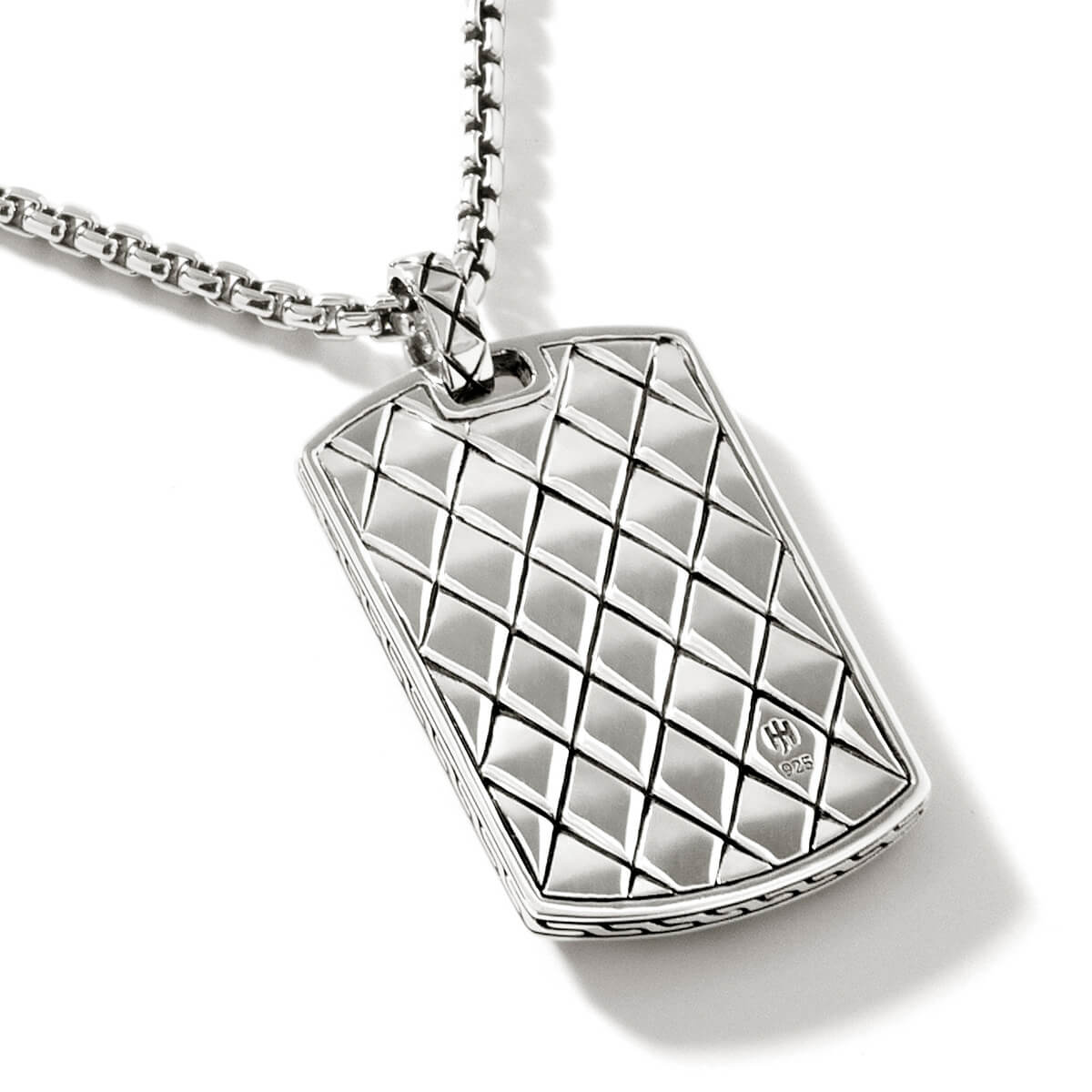 Crucible Men's Tungsten Carbide High Polished Diamond Dog Tag Pendant Necklace Silver