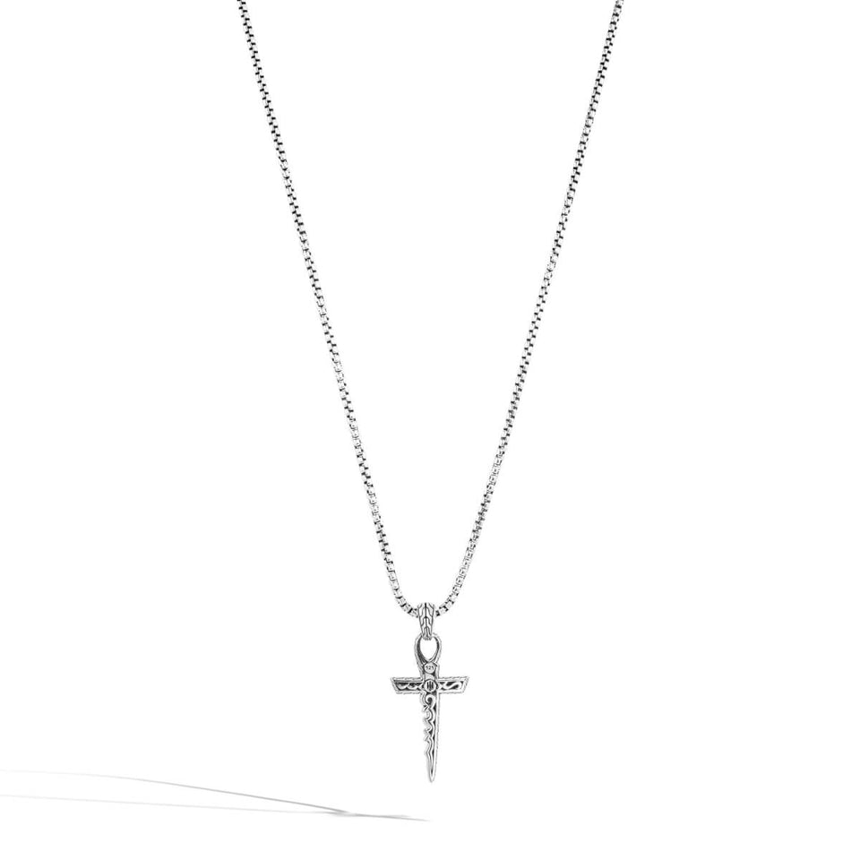John Hardy Mens Keris Dagger Cross Pendant Necklace with Box Chain