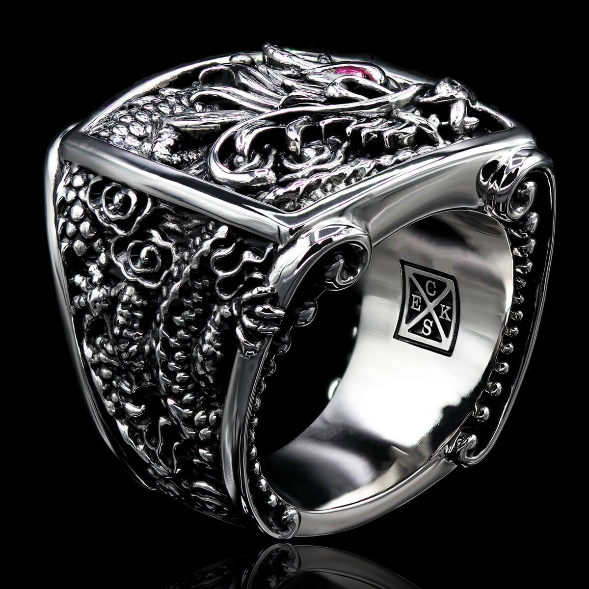 LEGENDARY DRAGON RING for Men in 14k Gold and Sterling Silver by Ecks