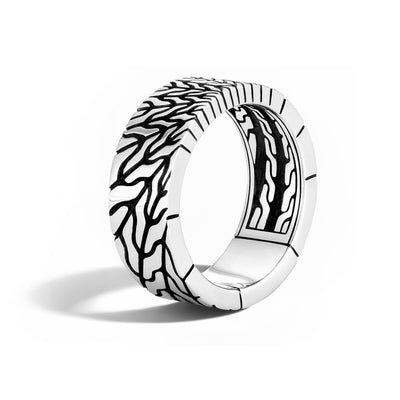 John Hardy Mens 8mm Silver Band Ring - Classic Chain Collection Design