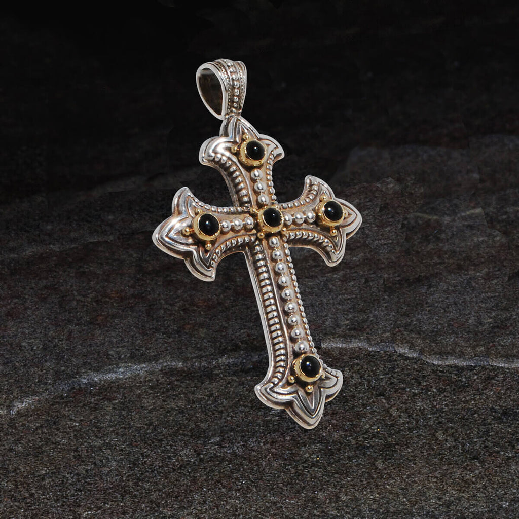 Konstantino HECABE CROSS Men's Pendant in Silver with Black Onyx