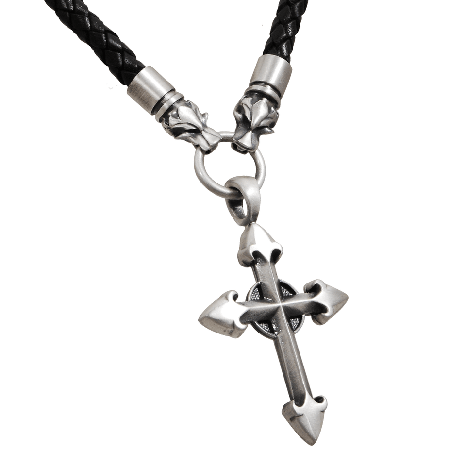 THE DRACO WOLF KNIGHT Templar Cross and Black Leather Necklace for Men