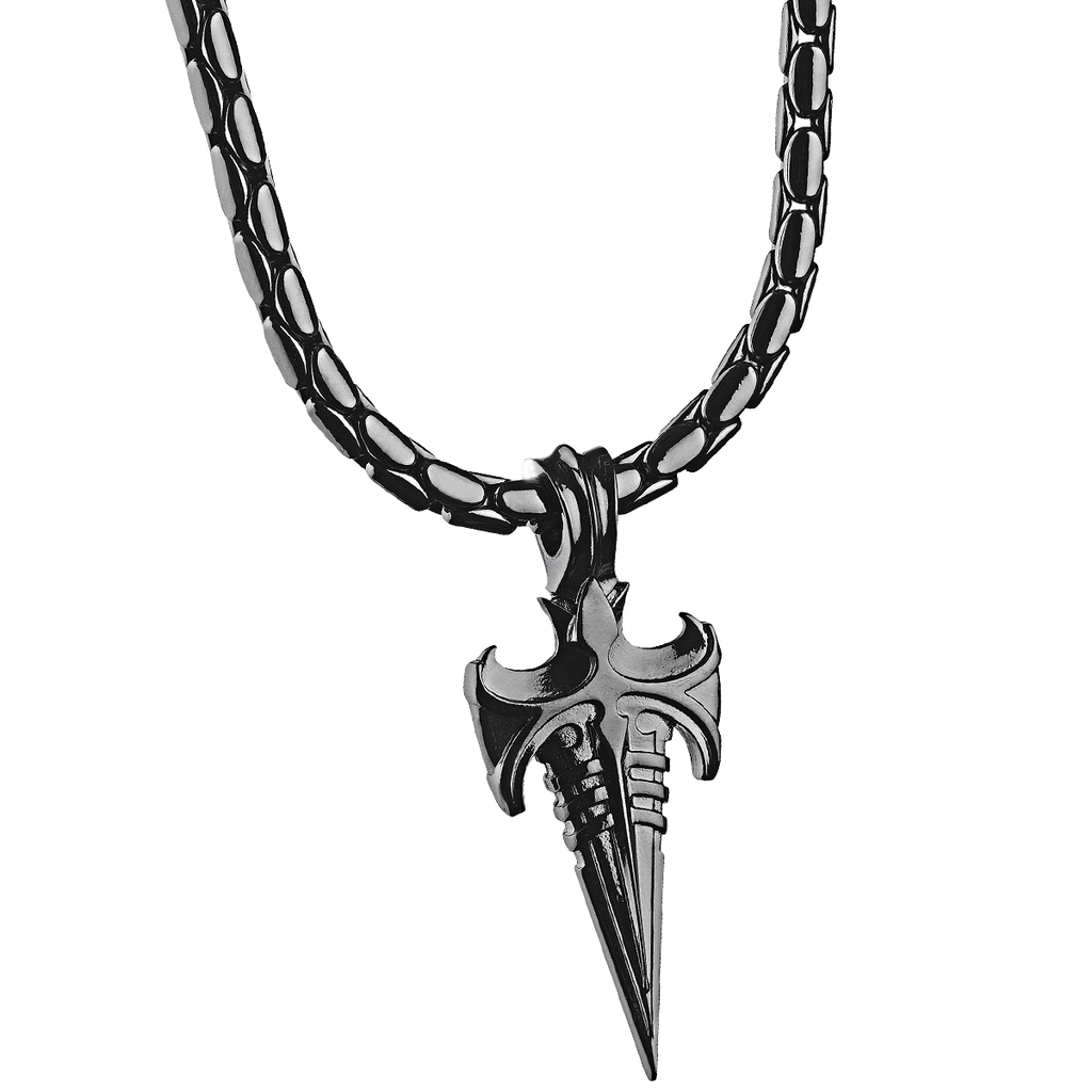 AGILE NECKLACE Black Gunmetal Cross Sword Pendant Chain for Men