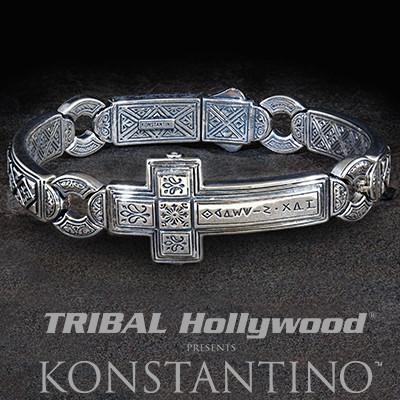 Men's Bracelet with Maltese Cross, 1.5 Carat of Diamonds & 24K Gold Silver