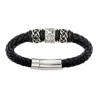 Mens Bracelet CELTIC KNOT in Steel and Braided Leather