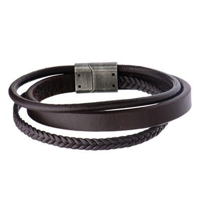 Men's Brown Leather Bracelet Surfer Wide Multi Row Layer Stack Wristband  Wrap