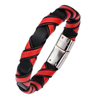 Red Night - Red and Black Woven Leather Mens Bracelet