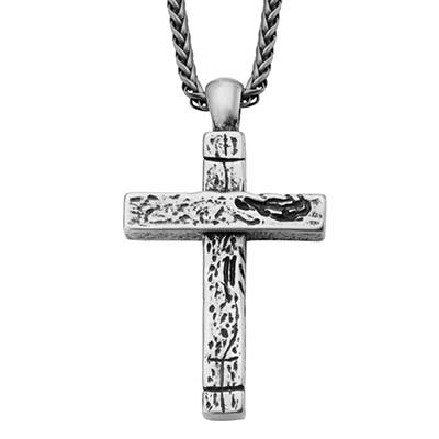 Weathered Cross Aged Relic Steel Mens Cross Necklace