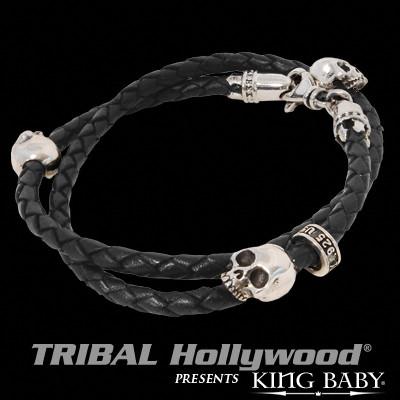 Onyx Bead Bracelet with 2 Silver Dice Beads and Logo Ring | Silver / S - King Baby Studio