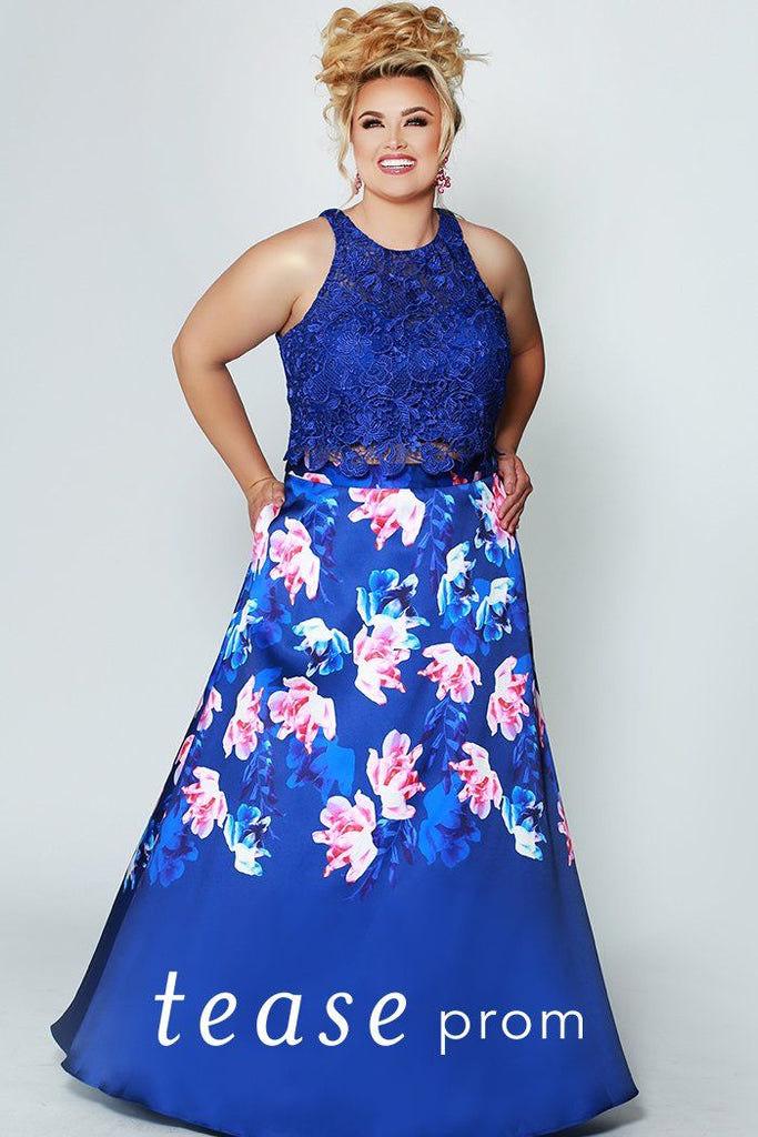 2 piece prom dress with floral skirt