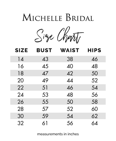 Michelle Bridal  Plus  Size  Wedding  Gown  Size  Chart 