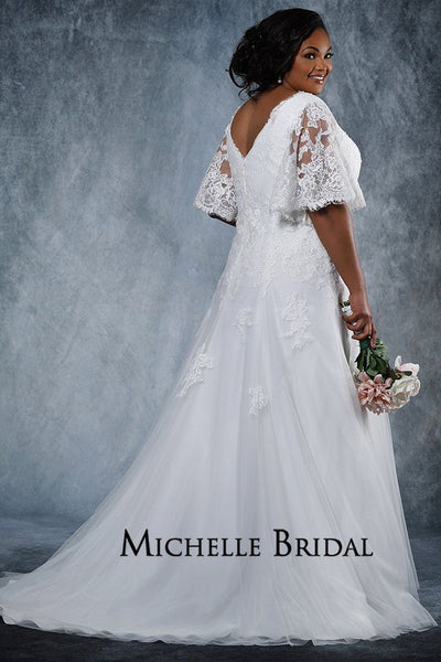 Boho Plus Size Wedding Dress Flutter Lace Sleeves Michelle Bridal Mb2006
