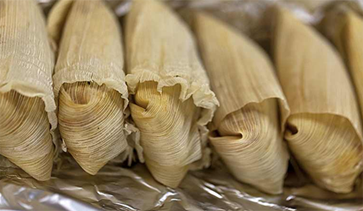 Rolled tamales in a baking pan