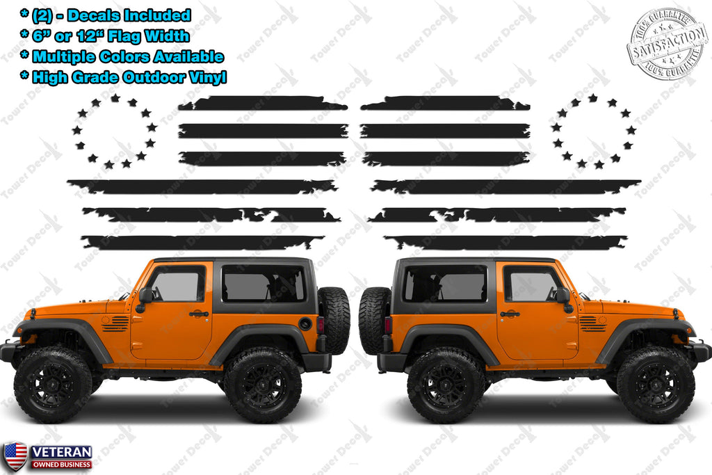 Download (2) US Flag Vinyl Decals fits: Jeep Wrangler Distressed ...