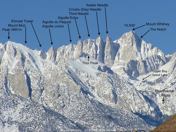 Map of Mt Whitney Peaks Identified